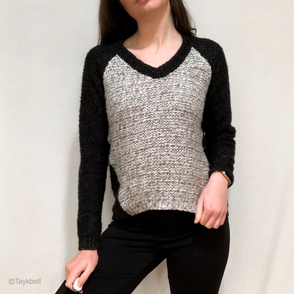 Topshop Knit Pullover Sweater Gray V Neck Heavy, 6